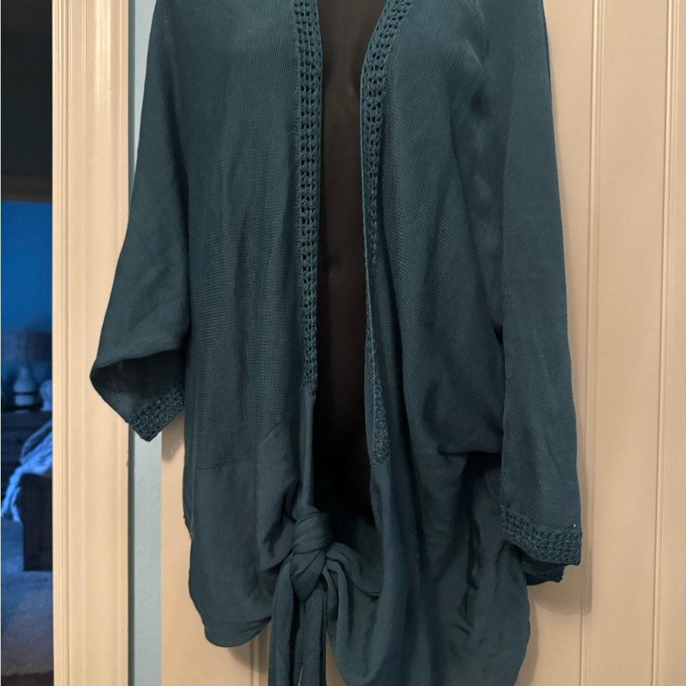Coldwater Creek Blue Crochet Trim Cardigan size 3X